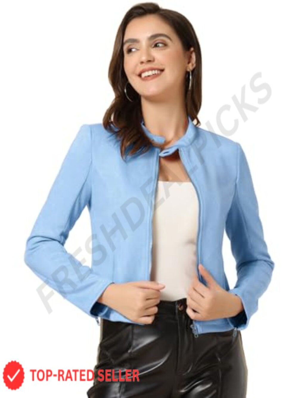Faux Suede Moto Biker Jacket Zip Up Crop Coat